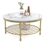 Two Tier Round Coffee Table with White Marble