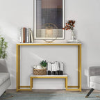 Two-Tier White Marble Gold Console Table