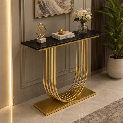 U-Shape Black Marble Golden Console Table
