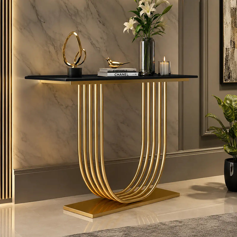 U-Shape Black Marble Golden Console Table