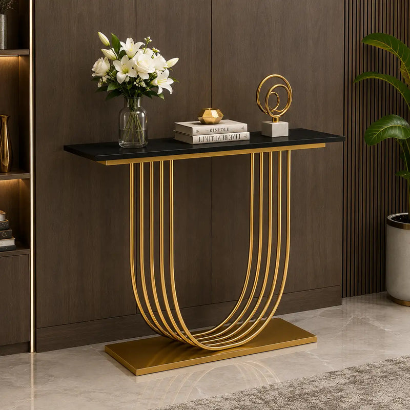 U-Shape Black Marble Golden Console Table