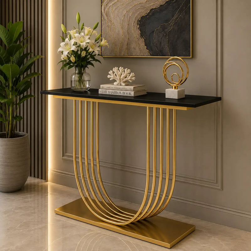 U-Shape Black Marble Golden Console Table