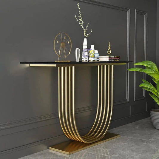 U-Shape Black Marble Golden Console Table