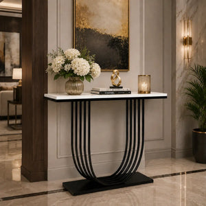 U-Shape White Marble Black Console Table
