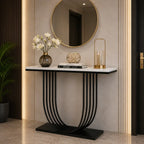 U-Shape White Marble Black Console Table