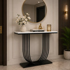 U-Shape White Marble Black Console Table