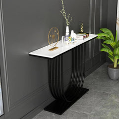 U-Shape White Marble Black Console Table