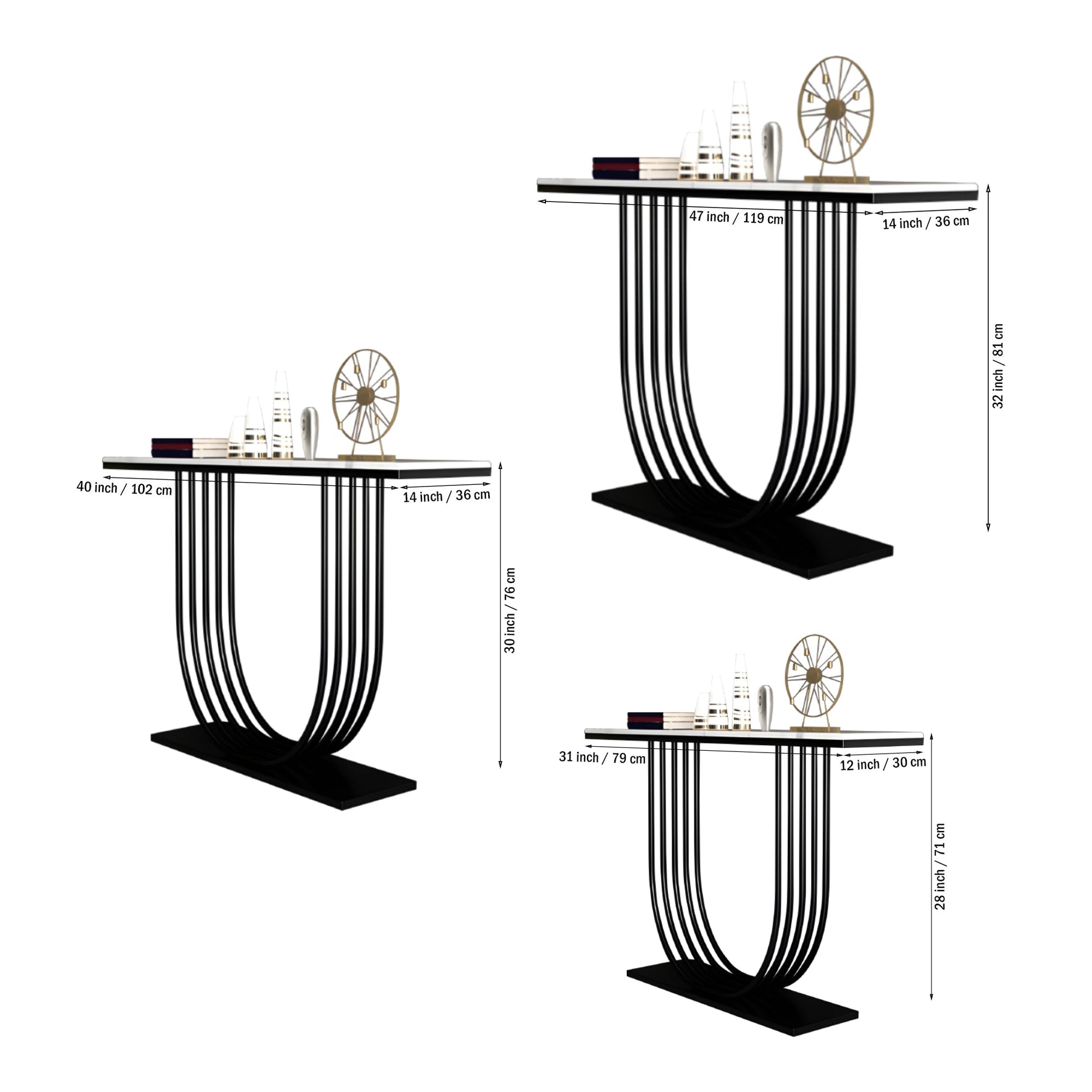 U-Shape White Marble Black Console Table