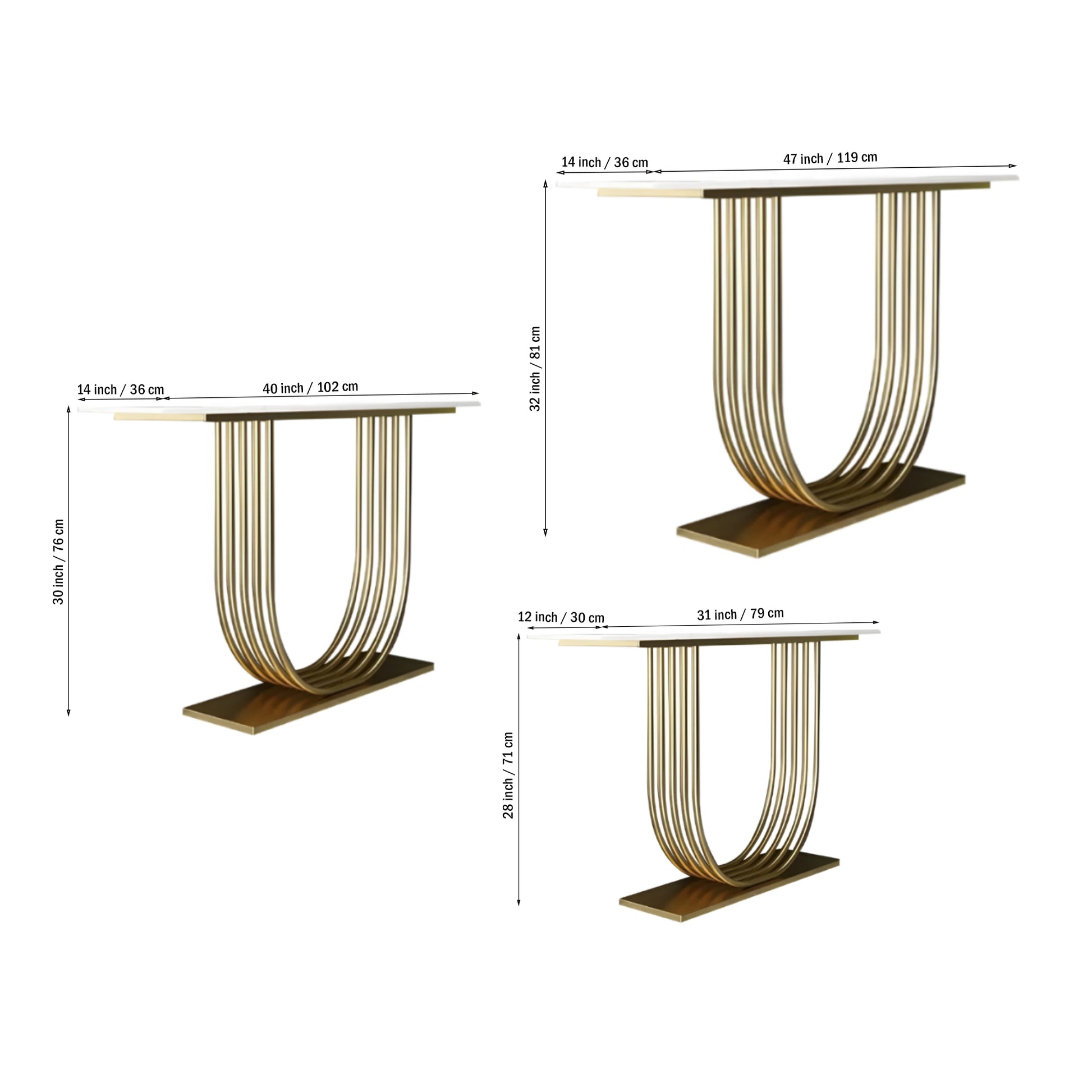 U-Shape White Marble Golden Console Table