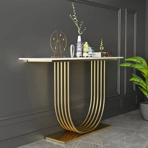 U-Shape White Marble Golden Console Table