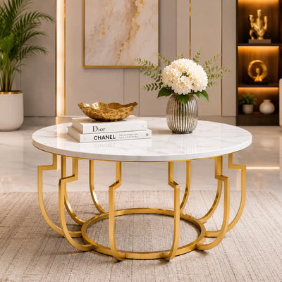 Unique Design White Marble Golden Metal Center Table
