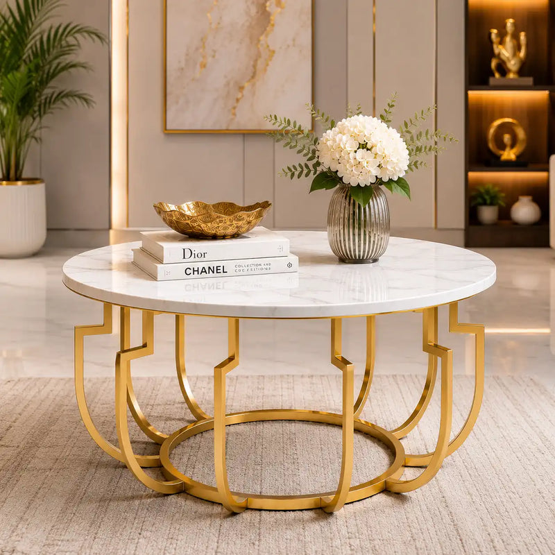 Unique Design White Marble Golden Metal Center Table
