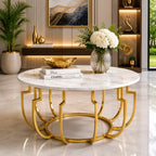 Unique Design White Marble Golden Metal Center Table