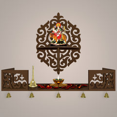 Unique Designer Beautiful Wall Hanging Wooden Temple/ Pooja Mandir Design with Shelf, Brown Color