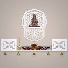 Unique Modern Designer Beautiful Wall Hanging Wooden Temple/ Pooja Mandir Design with Shelf, White Color