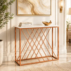 Unique Pattern Console Table  with Copper Metal Finish