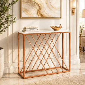 Unique Pattern Console Table  with Copper Metal Finish