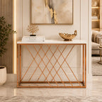 Unique Pattern Console Table  with Copper Metal Finish