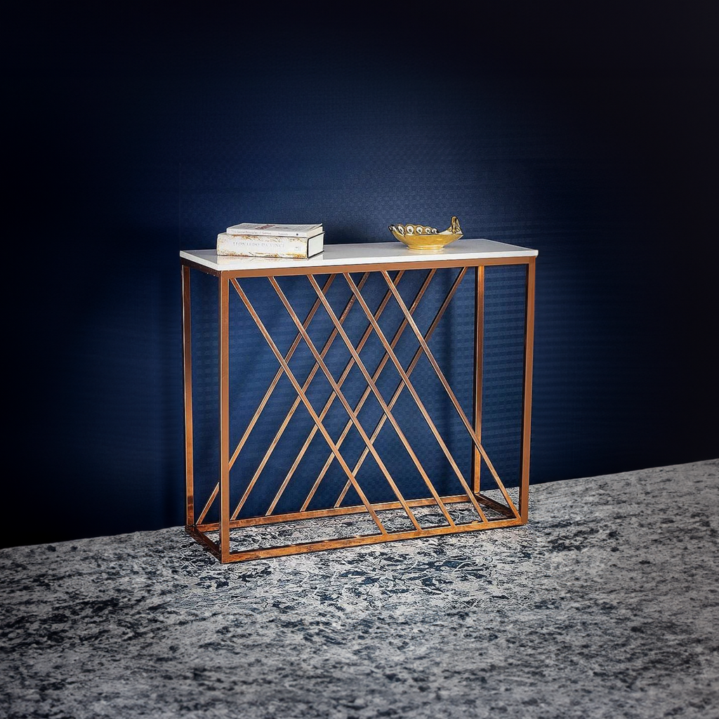 Unique Pattern Console Table with Copper Metal Finish – Vibecrafts