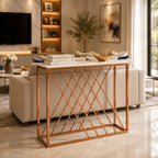 Unique Pattern Console Table  with Copper Metal Finish