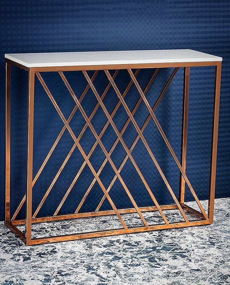 Unique Pattern Console Table with Copper Metal Finish – Vibecrafts
