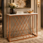 Unique Pattern Console Table  with Copper Metal Finish