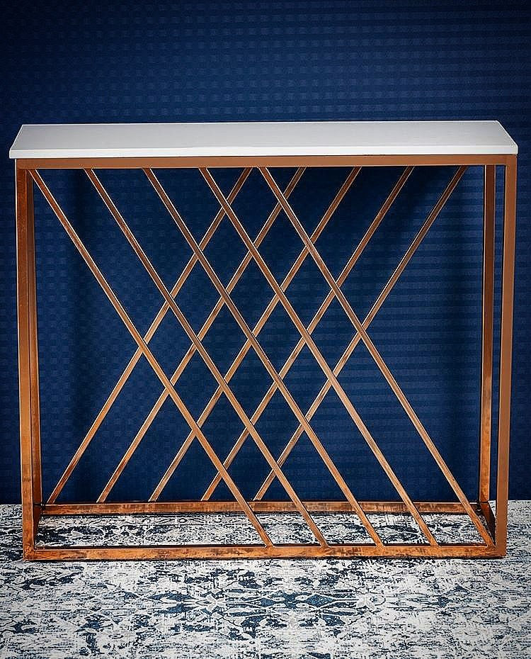 Unique Pattern Console Table with Copper Metal Finish – Vibecrafts
