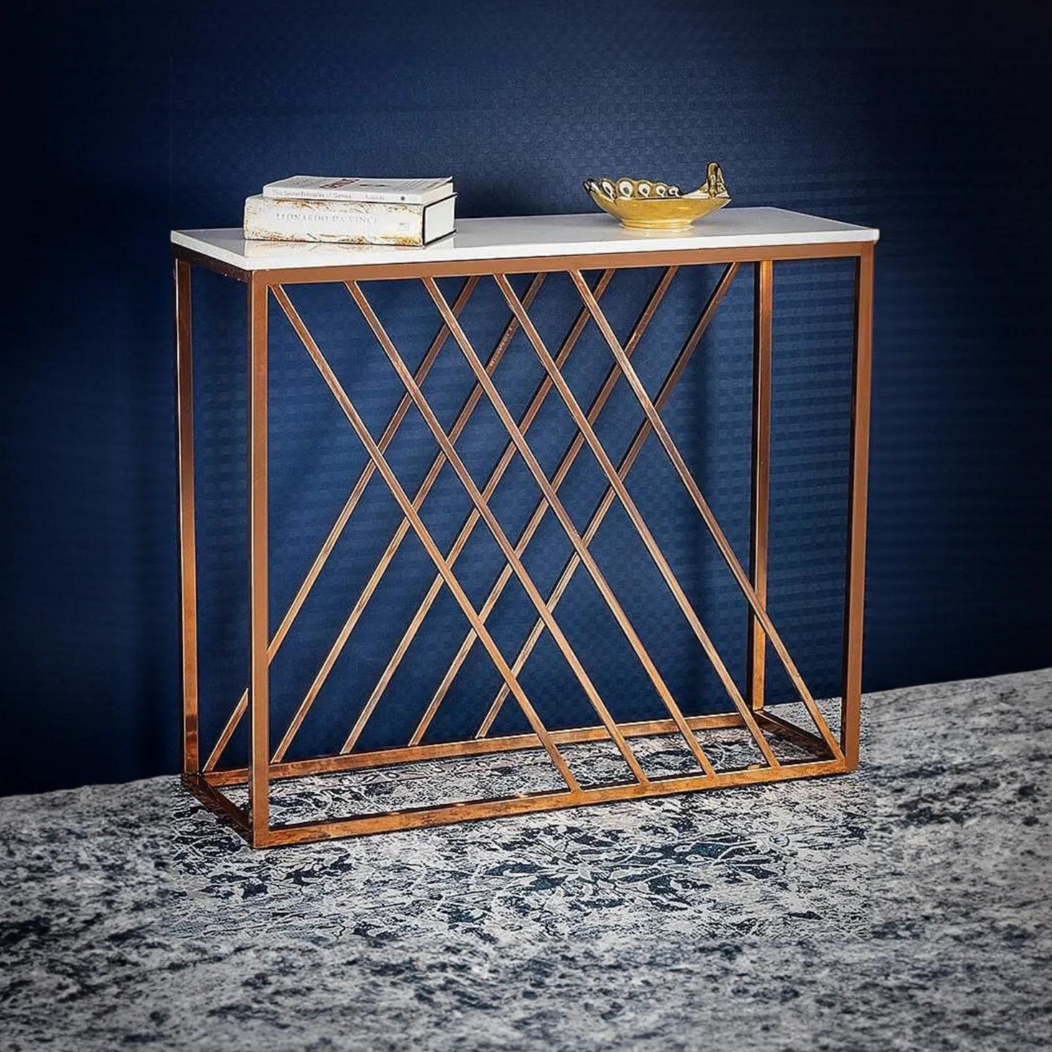 Unique Pattern Console Table  with Copper Metal Finish