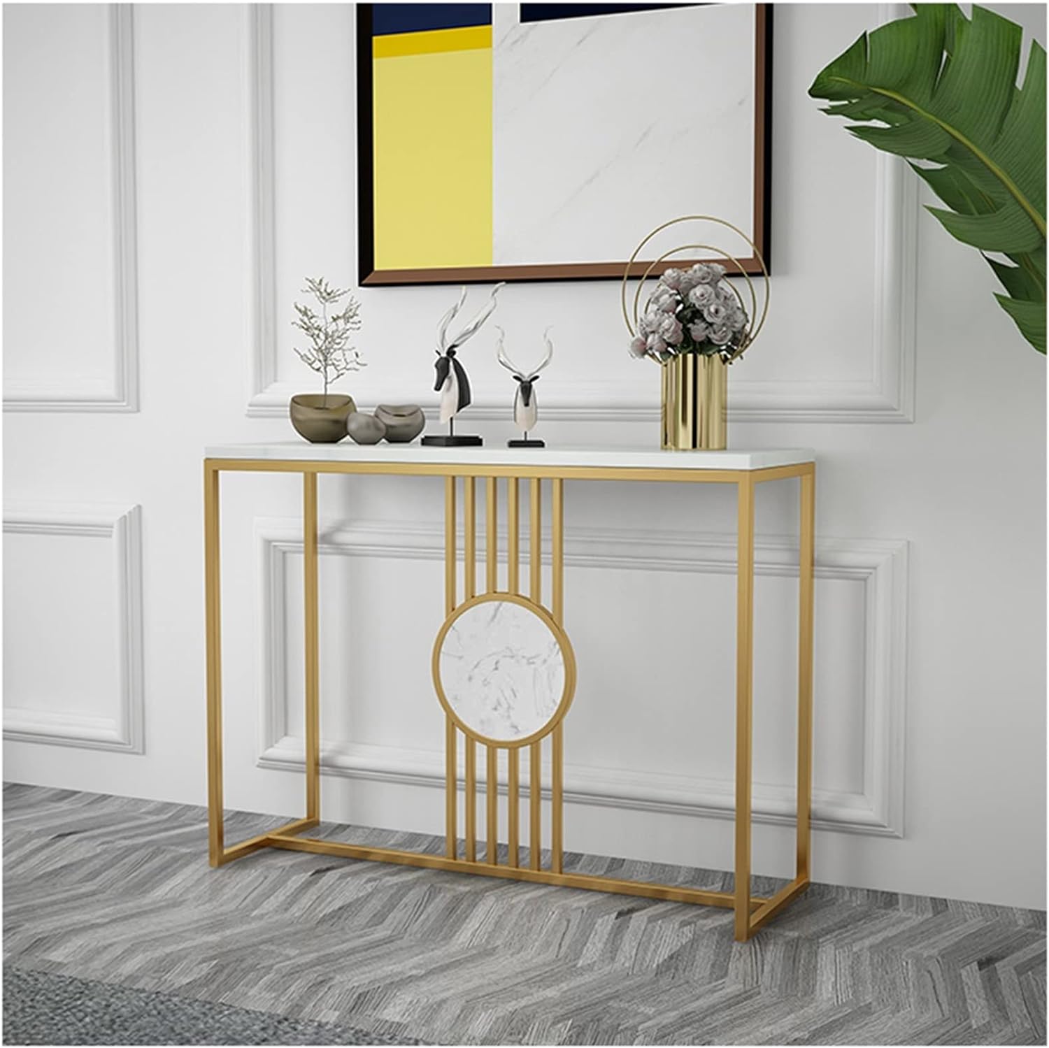 Urban Loft Rectangular White Marble Console Table