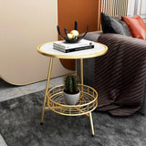 White Marble Round Shape Iron Stand Side Table