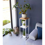 Wood Pedestal 2-Tier Square Shape White Stand End Side Table
