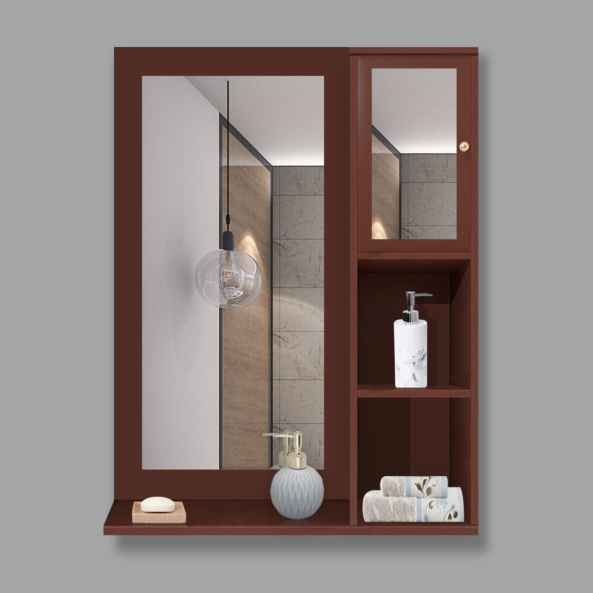 Structured Wooden Bathroom Cabinet with 4 Spacious Shelves with Solid Brown Finish