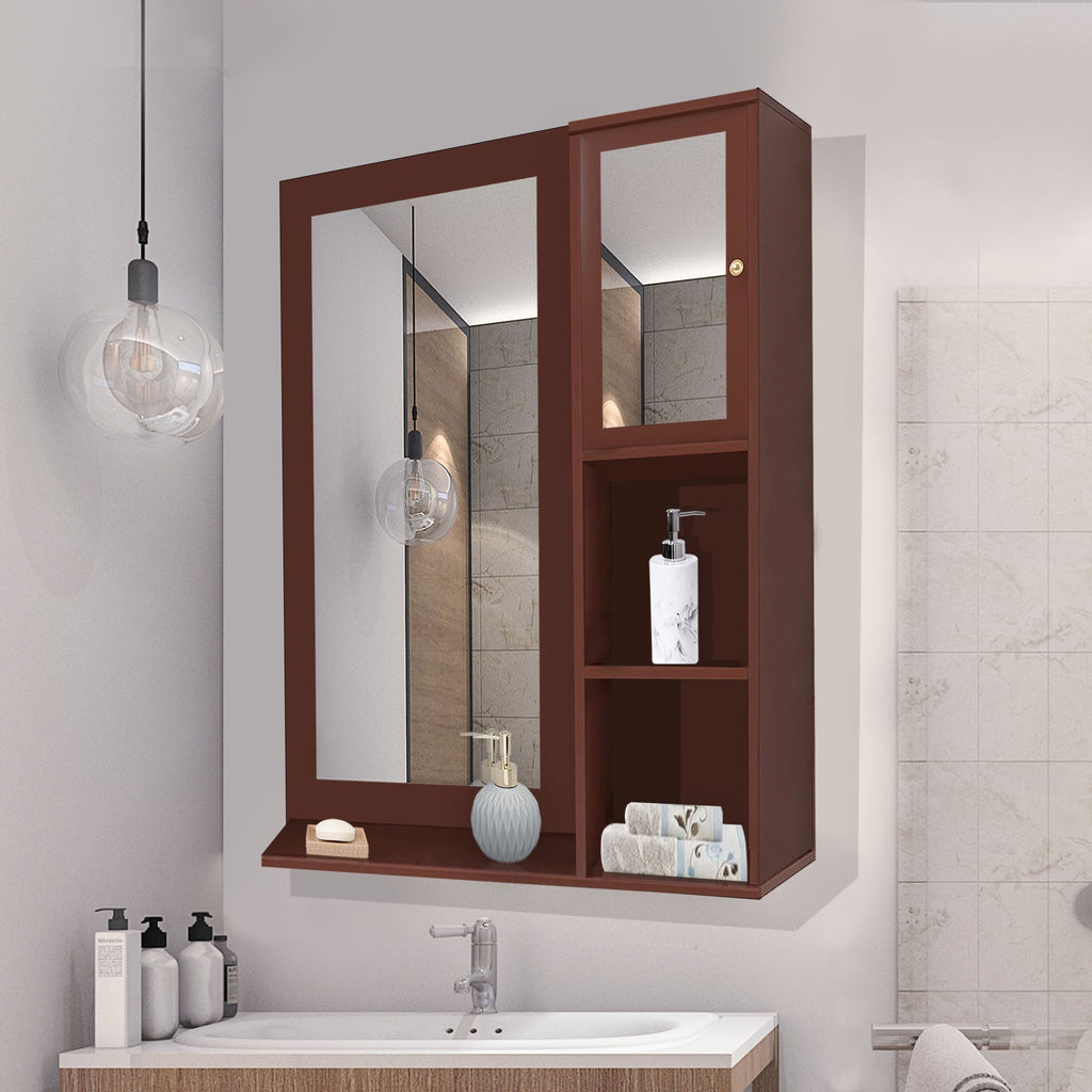 Structured Wooden Bathroom Cabinet Mirror with 4 Spacious Shelves with ...