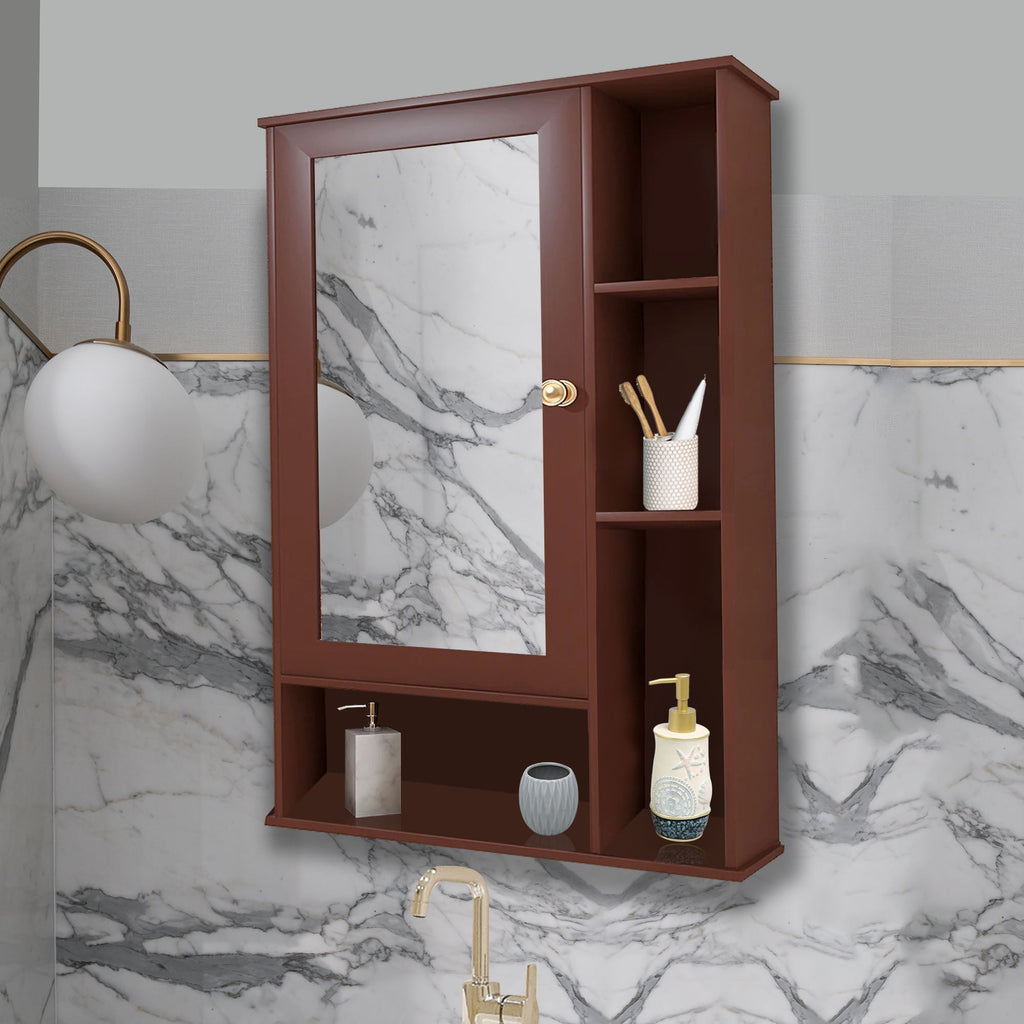 Aesthetic Wooden Bathroom Cabinet Mirror with 6 Spacious Shelves Finis