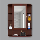 Spacious Wooden Bathroom Mirror Cabinet with 13 Shelves with Brown Finish
