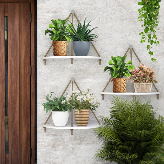 Wooden Wall Hanging Curved Shape Planter Shelf 