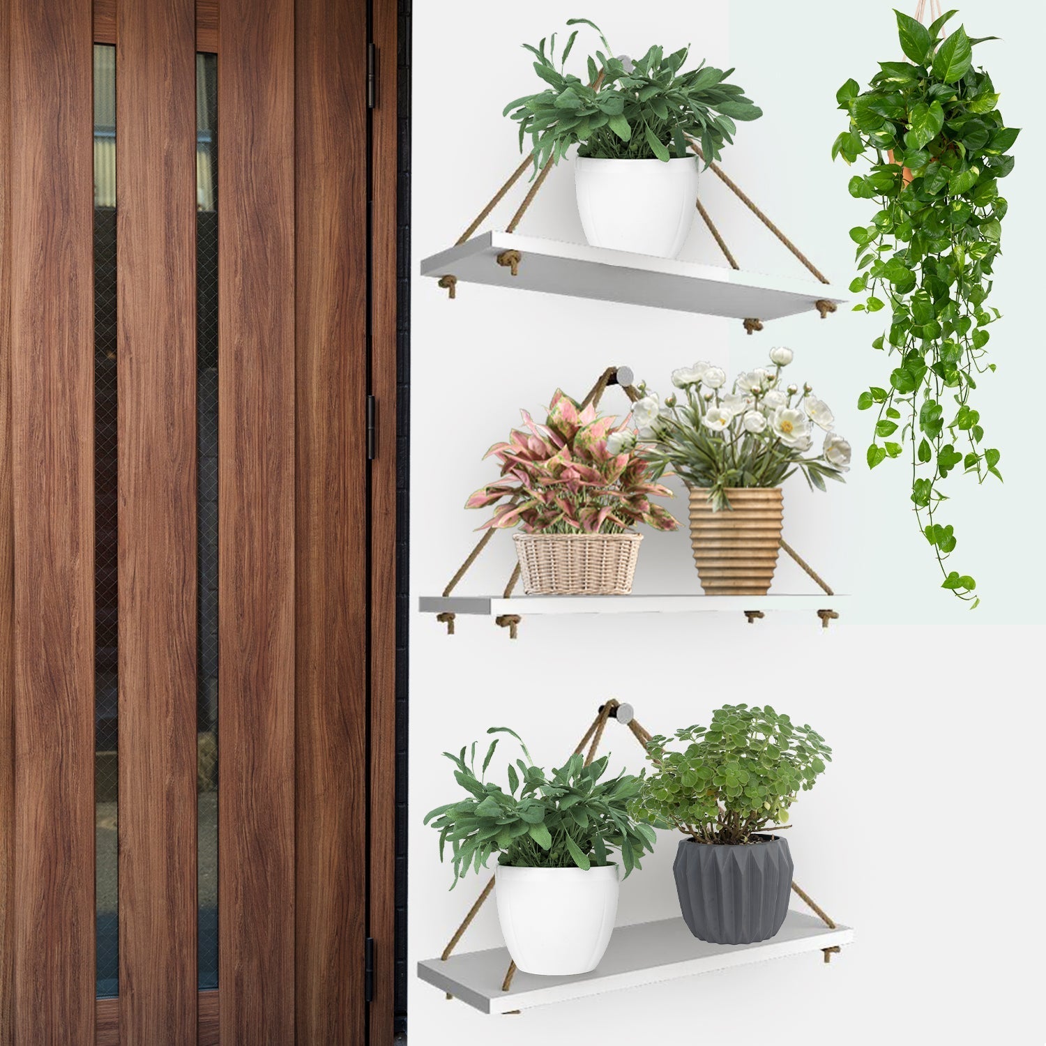 Wooden Wall Hanging Planter Shelf 