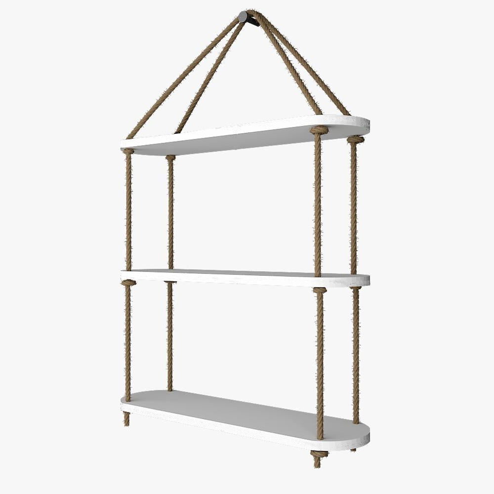 Wall Hanging Planter Shelf with Rope Three Layer (White Color)