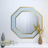Wooden Wall Mirror Hexagon Shape Decorative