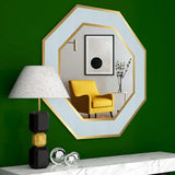 Wooden Wall Mirror Hexagon Shape Decorative