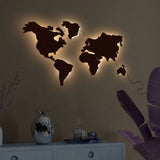 World Map Backlit Wooden Wall Decor 