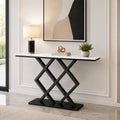 X-Rhombus Black Rectangular With Faux Marble Top Console Table