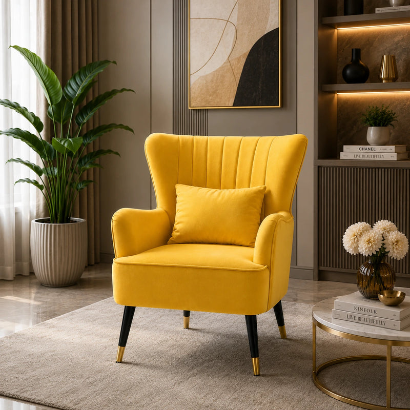 Yellow Color Tufted Accent Chair with Cushion