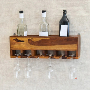 Natural Teak Wood Wall Mounted Mini Bar Shelf