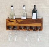 Natural Teak Wood Wall Mounted Mini Bar Shelf