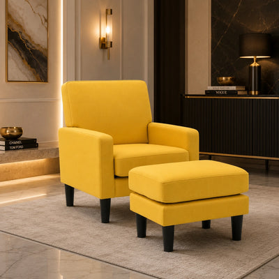 Yellow Standard Classic Velvet Chair with Footrest