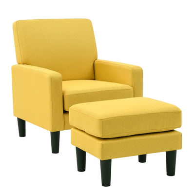 Yellow Standard Classic Velvet Chair with Ottoman