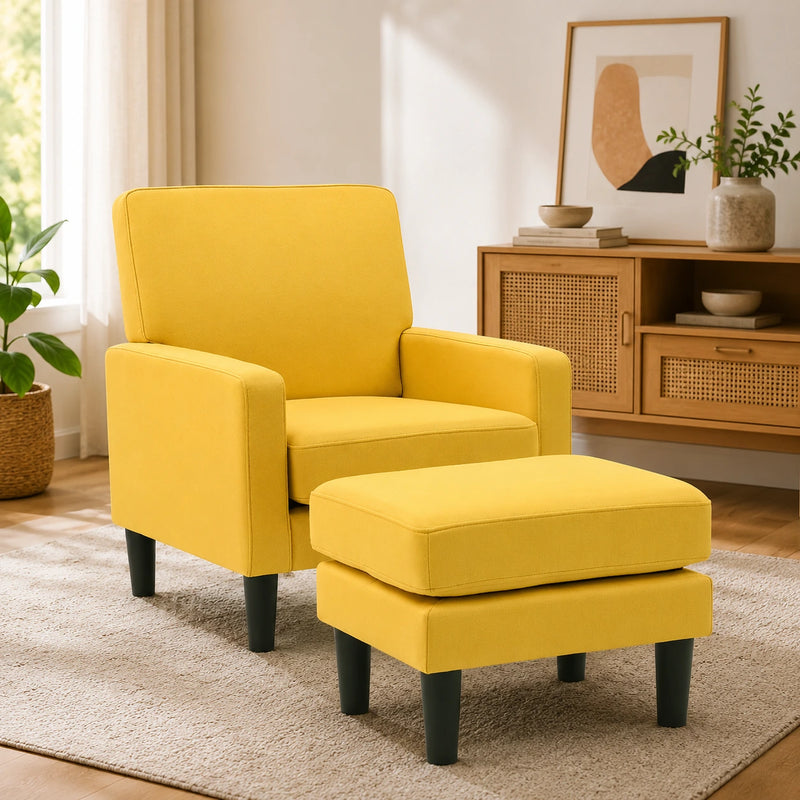 Yellow Standard Classic Velvet Chair with Footrest