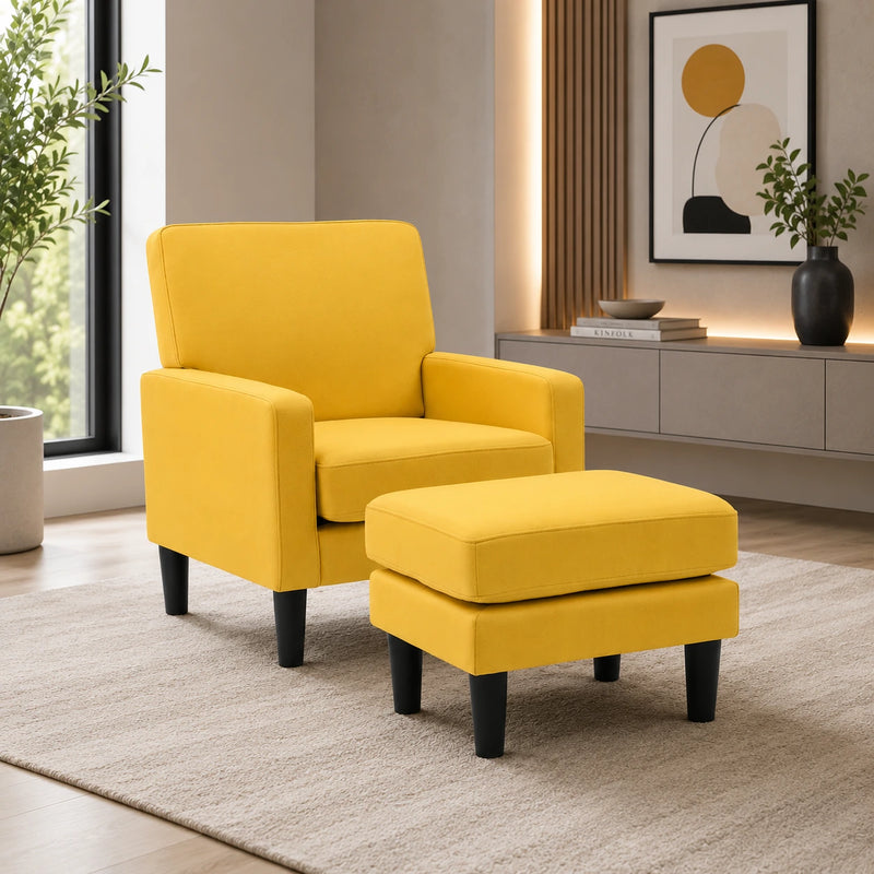 Yellow Standard Classic Velvet Chair with Footrest