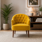 Yellow Tufted Backrest Velvet Sofa Lounge Chair